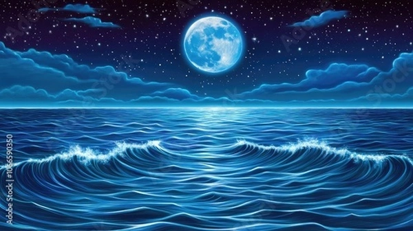 Fototapeta Serene Night Ocean with Moon and Stars