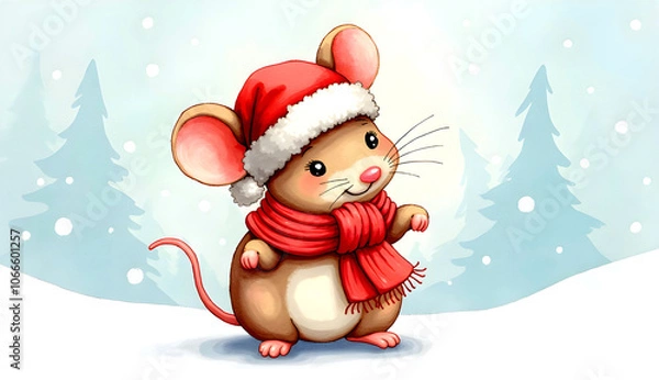 Obraz mouse with christmas hat