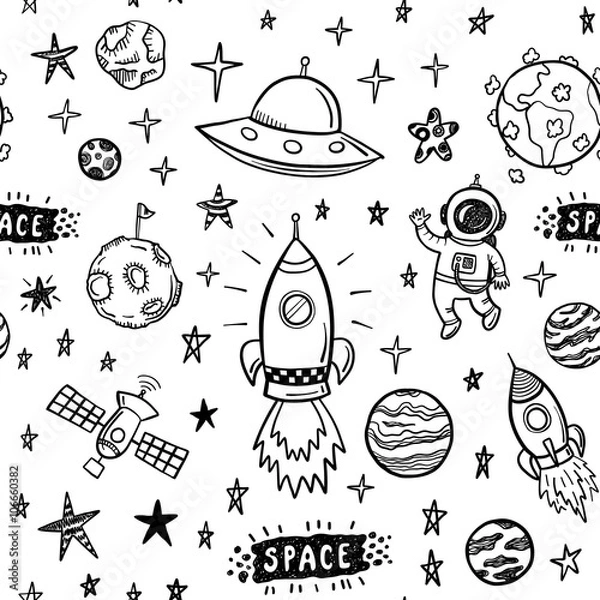 Fototapeta Vector doodle space seamless pattern