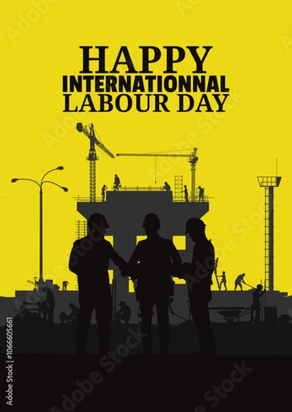 Fototapeta Construction vector background, Worker in a building site, Labour day background.