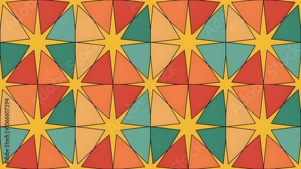 Fototapeta Retro Geometric Star Pattern - Vibrant Warm Color Palette Design