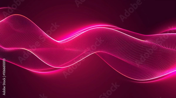 Obraz Pink Glowing Abstract Wave on Dark, Background