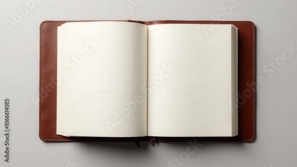 Fototapeta Clean leather document folder open with blank pages and detailed stitching, ideal for corporate designs