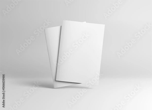 Obraz Two floating magazine covers Mockup on white background with soft shadows. 3D rendering