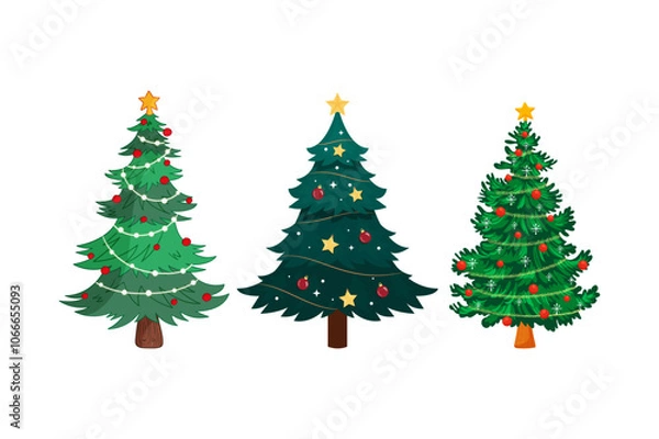 Fototapeta Festive Christmas Trees with Ornaments