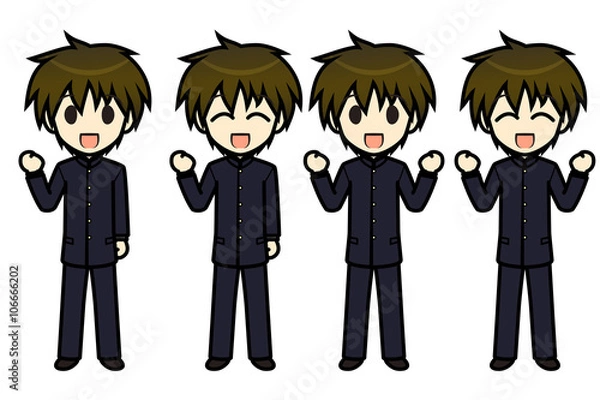 Obraz シンプルキャラクター　会話・表情イラスト集　中学生　男子　ガッツポーズ1