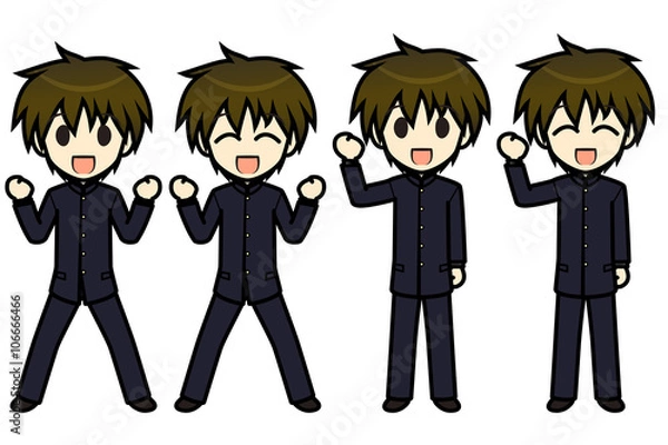 Obraz シンプルキャラクター　会話・表情イラスト集　中学生　男子　ガッツポーズ2