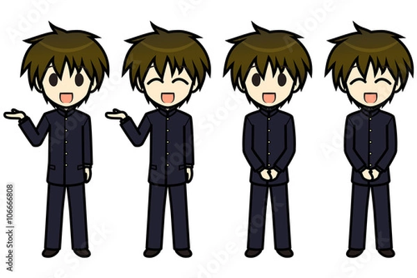 Obraz シンプルキャラクター　会話・表情イラスト集　中学生　男子　案内