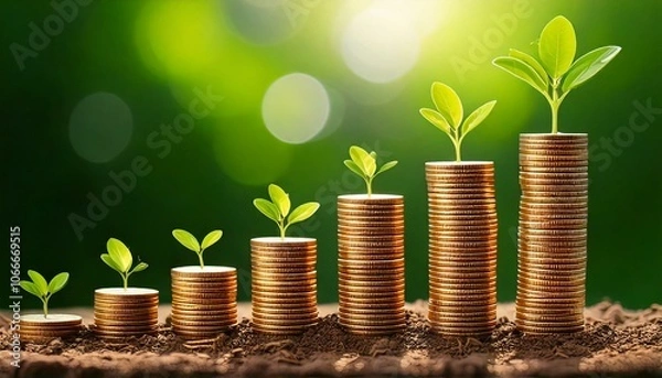 Fototapeta 積立投資をイメージした貯蓄と新芽のアート Savings and sprout art inspired by accumulated investment