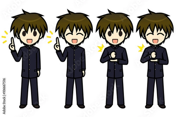 Obraz シンプルキャラクター　会話・表情イラスト集　中学生　男子　要点・納得