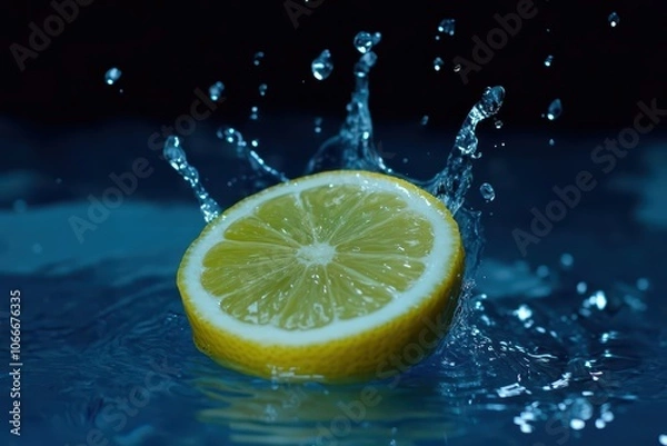 Obraz Lemon Slice Splashing into Sparkling Water: Refreshing Citrus Burst in a Glass