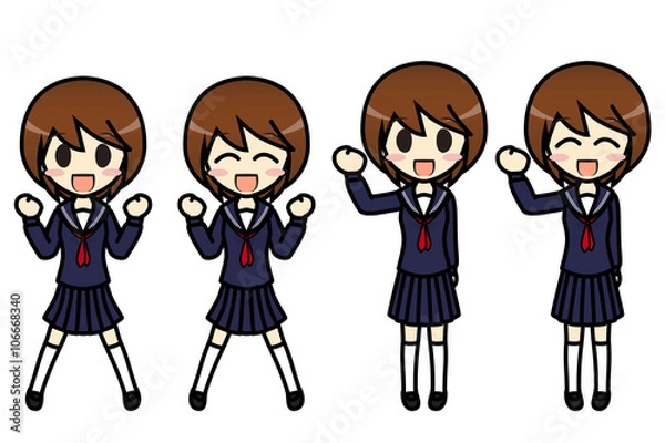 Obraz シンプルキャラクター　会話・表情イラスト集　中学生　女子　ガッツポーズ2