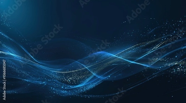 Fototapeta Dark Blue Ocean-Inspired Background with Flowing Light Waves and Particles – Minimalist Design Evoking Calmness and Tranquility, Perfect for Creating a Serene Atmosphere