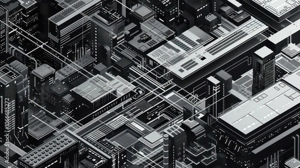 Obraz Abstract isometric designs offering a futuristic, digital aesthetic for modern creative projects. Illustrations