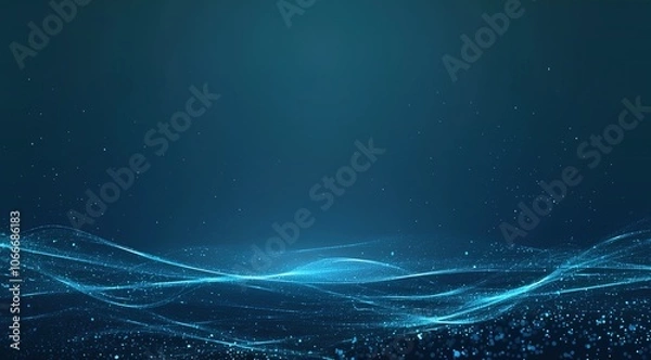 Obraz Dark Blue Ocean-Inspired Background with Flowing Light Waves and Particles – Minimalist Design Evoking Calmness and Tranquility, Perfect for Creating a Serene Atmosphere