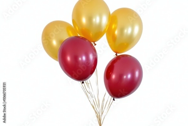 Obraz A cluster of colorful balloons in gold and maroon, perfect for celebrations and festive occasions.