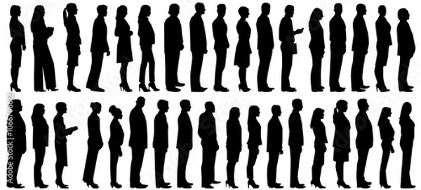Fototapeta people queue standing waiting in line silhouette vector collection on isolated white background
