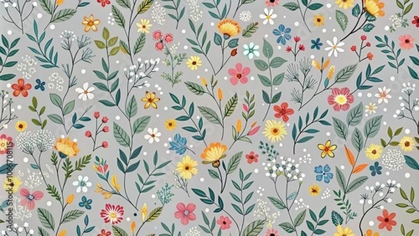 Fototapeta Seamless Floral Ditsy Print - Minimalist Botanical Design for Fabric and Paper