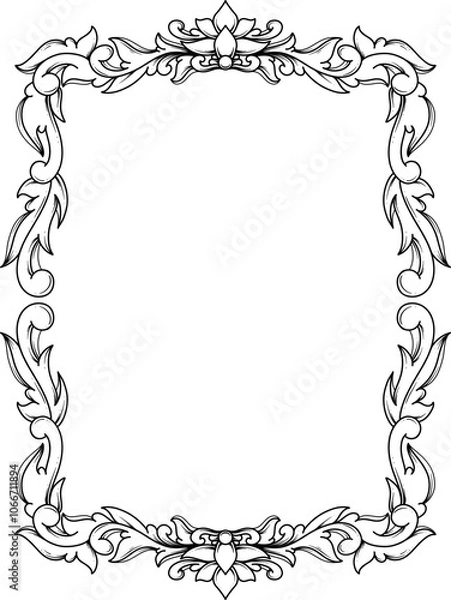 Obraz Vintage frame border leaf floral ornament engraving retro