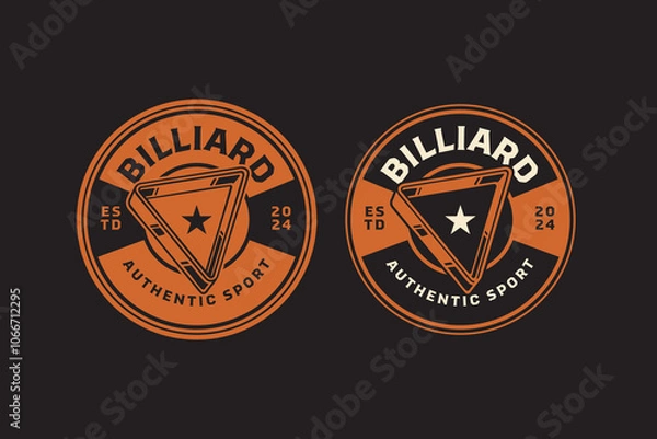 Fototapeta billiard ball rack, pool ball rack triangle retro badge logo design for billiard sport club. snooker ball triangle rack vintage emblem logo collection for billiard snooker pool tournament