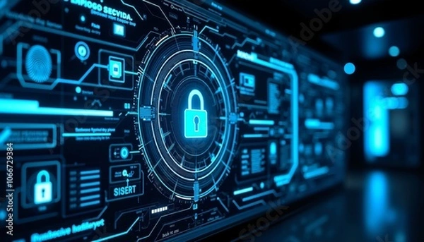 Fototapeta High-Tech Control Panel with Security Interface and Digital Elements