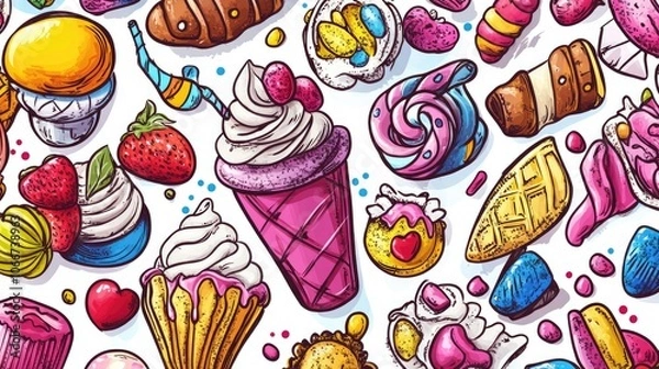 Fototapeta Assortment of colorful ice cream flavors and containers