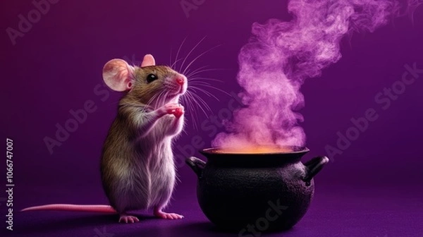 Obraz Curious Mouse Watching a Brewing Potion