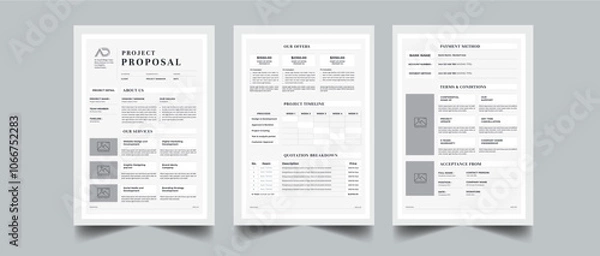 Fototapeta Project proposal and Project Plan layout design with 3 page full concept design