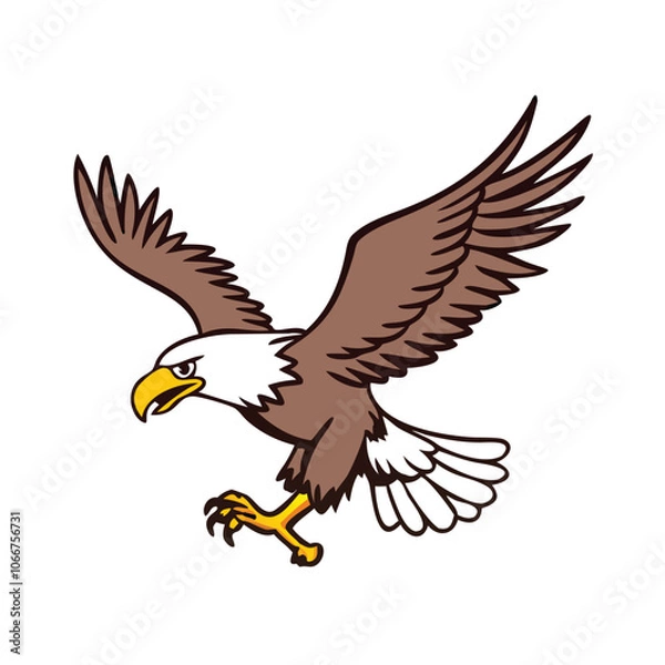 Fototapeta Bald Eagle with Spread Wings Illustration, Illustration of a bald eagle in mid-flight with wings spread and talons extended, symbolizing power, freedom, and American patriotism.