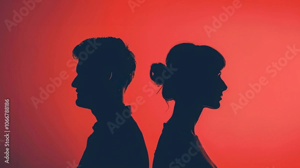 Obraz Back to back silhouette of a man and woman, conveying emotions of separation