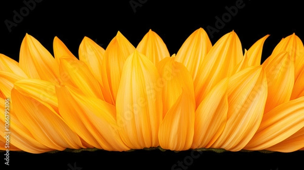 Obraz A vibrant display of golden yellow petals arranged neatly against a black background, creating a striking floral design.