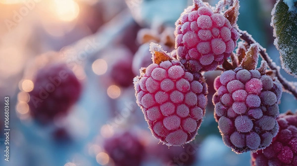 Fototapeta Frozen raspberry branch