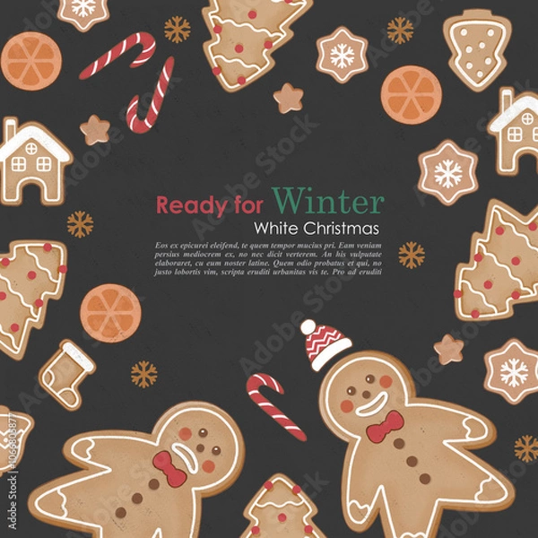 Fototapeta Christmas Pattern Background With Gingerbread Cookies