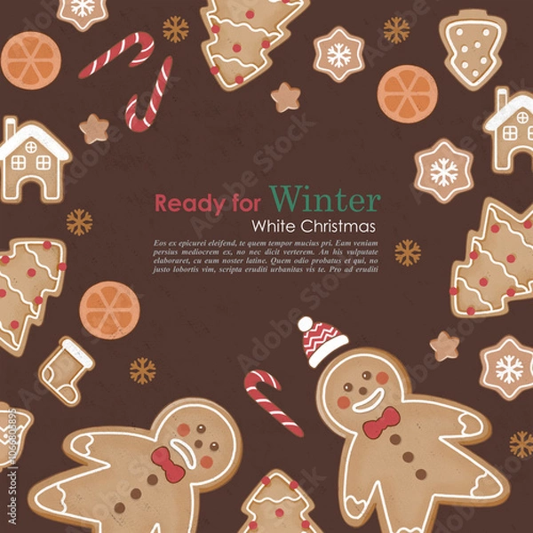 Obraz Christmas Pattern Background With Gingerbread Cookies