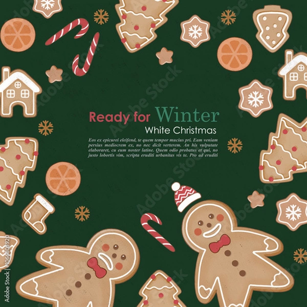 Obraz Christmas Pattern Background With Gingerbread Cookies