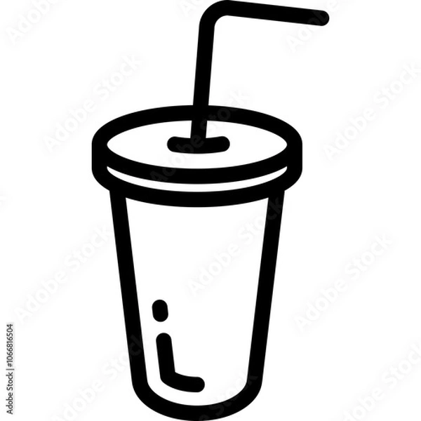 Fototapeta A simple illustration of a disposable cup with a straw typically used for beverages, suitable for takeout and outdoor dining