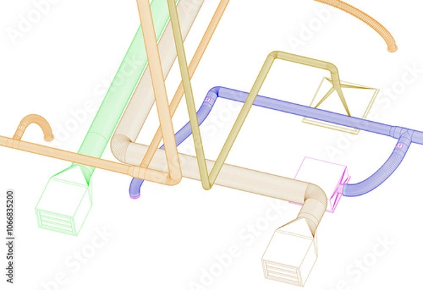 Fototapeta BIM (Building Information Modeling) ventilation system design 3d illustration.