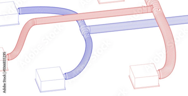 Fototapeta BIM (Building Information Modeling) ventilation system design 3d illustration.