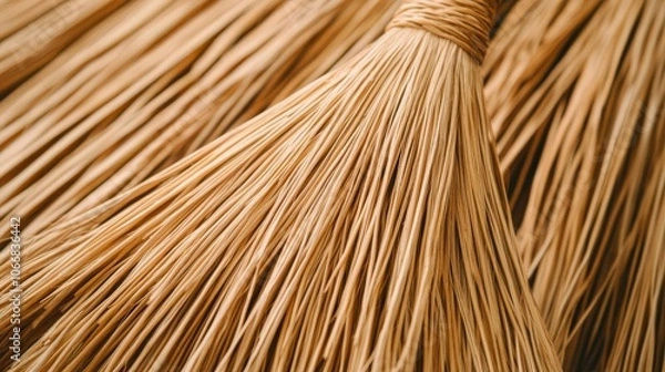 Obraz Close-up of handmade straw broom, rustic craftsmanship, earthy texture