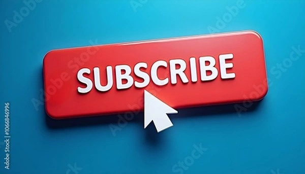 Fototapeta Subscribe Button Design Rectangular Red Button with White Background and Interactive Click Pointer