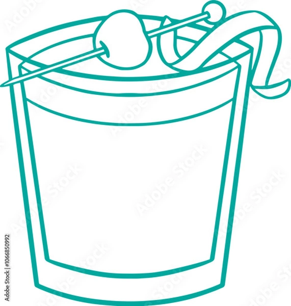 Fototapeta Line art illustration of a glass of amaretto sour cocktail, coloring page bar menu