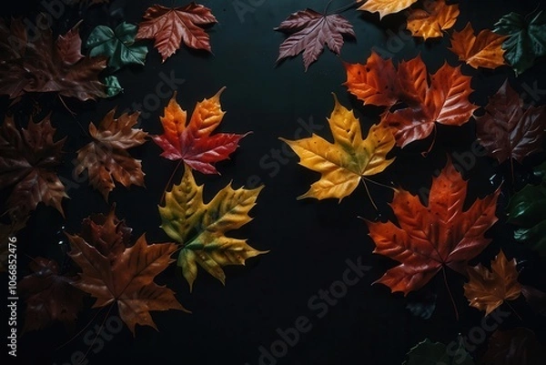 Fototapeta autumn, leaf, leaves, fall, maple, nature, tree, season, vector, orange, pattern, yellow, design, foliage, color, plant, illustration, seamless, texture, decoration, brown, red, september, art, octobe