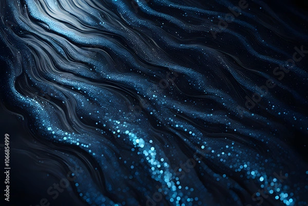 Fototapeta Blue glitter river flowing through a dark background reflective and metallic look, AI Generated