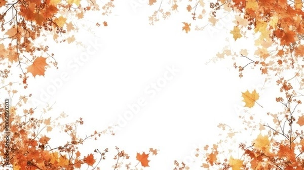 Fototapeta Blank white background featuring a frame of autumn leaves ideal for wallpaper