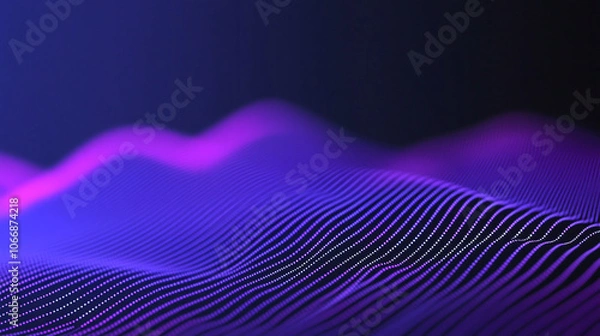 Fototapeta Tech background. Purple waves on black background resemble a data stream.