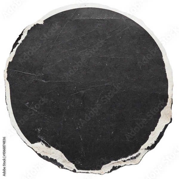 Fototapeta torn and ripped paper circles, round shapes with jagged edges from black paper in YK retro style, png isolated cardboard pieces on transparent background