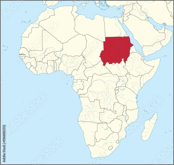 Fototapeta Detailed national location map of SUDAN within the great continent of Africa