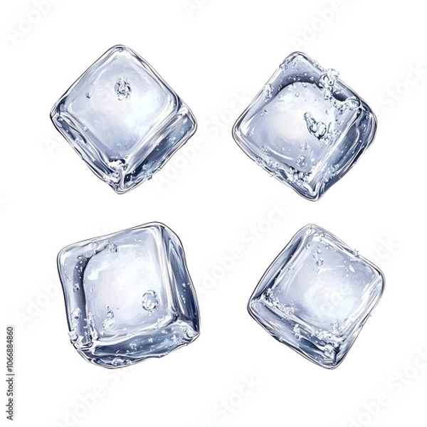 Fototapeta Ice cubes floating in liquid on a pristine surface