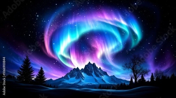 Fototapeta Majestic Aurora Borealis Display Over Snowy Mountain Range
