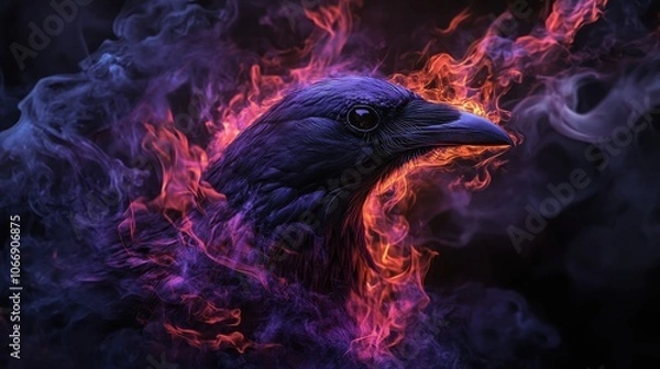 Obraz Burning bird isolated on black screen	
